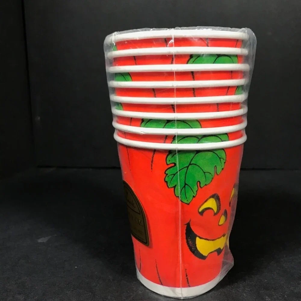 Vintage Halloween hot cold paper drink cups 8 Hallmark Jack o lantern NEW